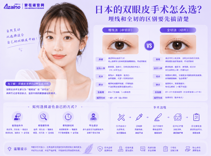 日本的双眼皮手术怎么选？埋线和全切的区别要先搞清楚